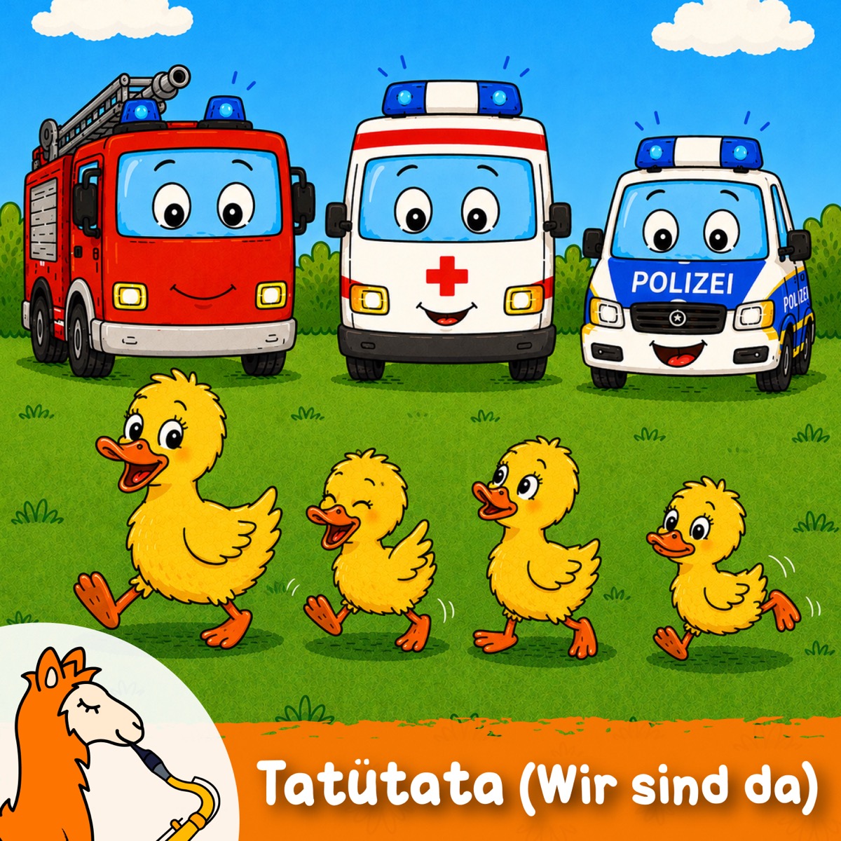 Feuerwehr, Krankenwagen und Polizei mit freundlichen Gesichtern